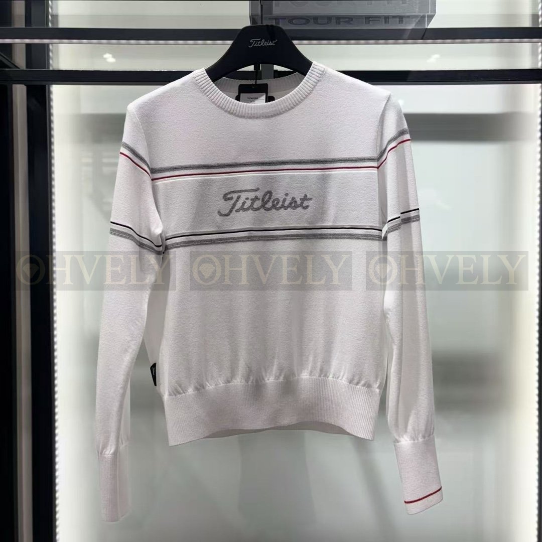 Titleist 타이틀리스트 여성 가슴 라인 배색 로고 풀오버 니트 (화이트, 그레이) 상품 썸네일