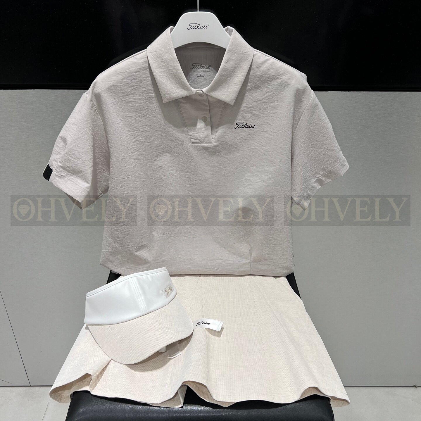 Titleist 타이틀리스트 여성 소매 포인트 반소매 카라 셔츠 (베이지, 블랙) 상품 썸네일
