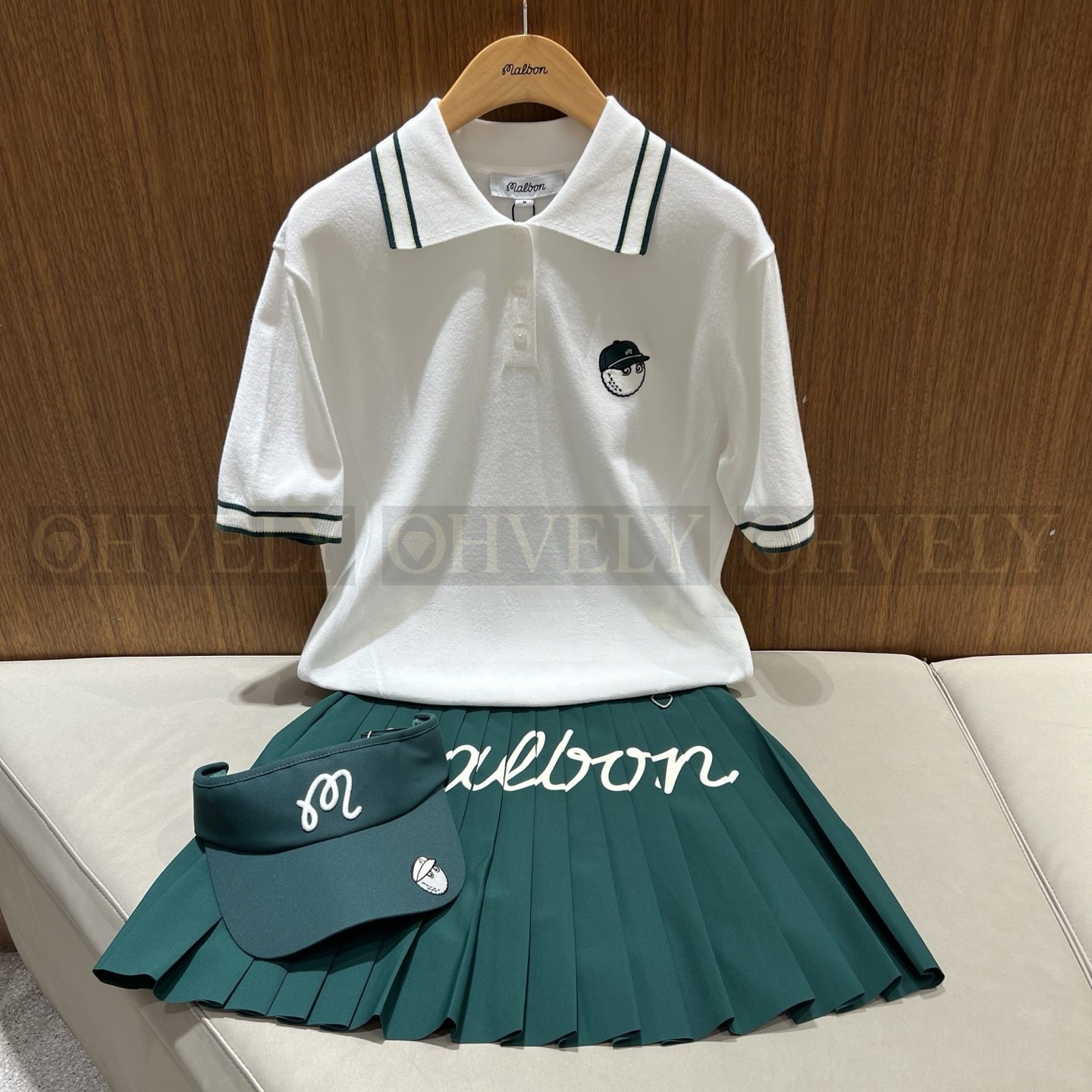 Malbon 말본 여성 스트라이프 밴딩 플리츠 골프 스커트 (화이트/그린/네이비) 상품 썸네일
