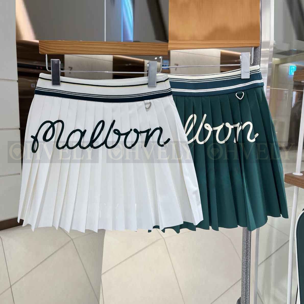 Malbon 말본 여성 스트라이프 밴딩 플리츠 골프 스커트 (화이트/그린/네이비) 상품 썸네일