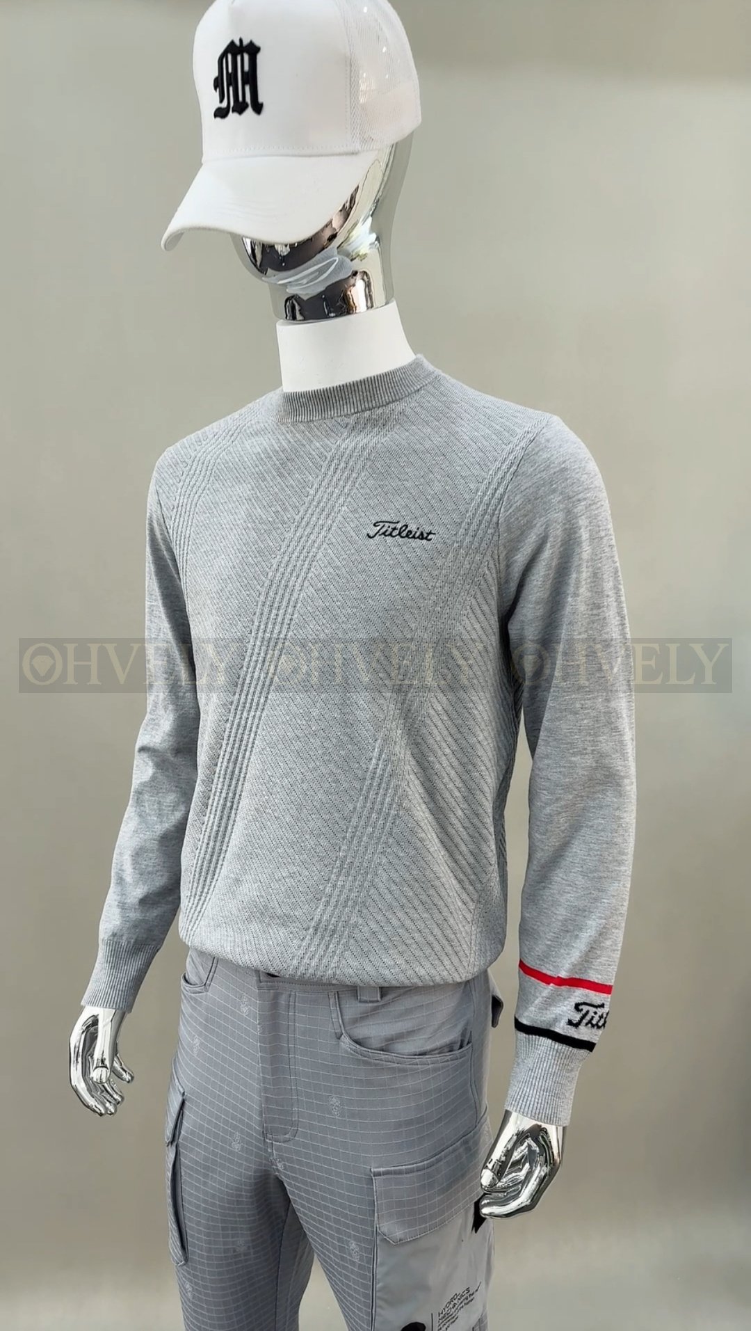 Titleist 타이틀리스트 남성 사선 조직 스티치 라인 풀오버 골프 니트 티셔츠 (그레이/블랙) 상품 썸네일