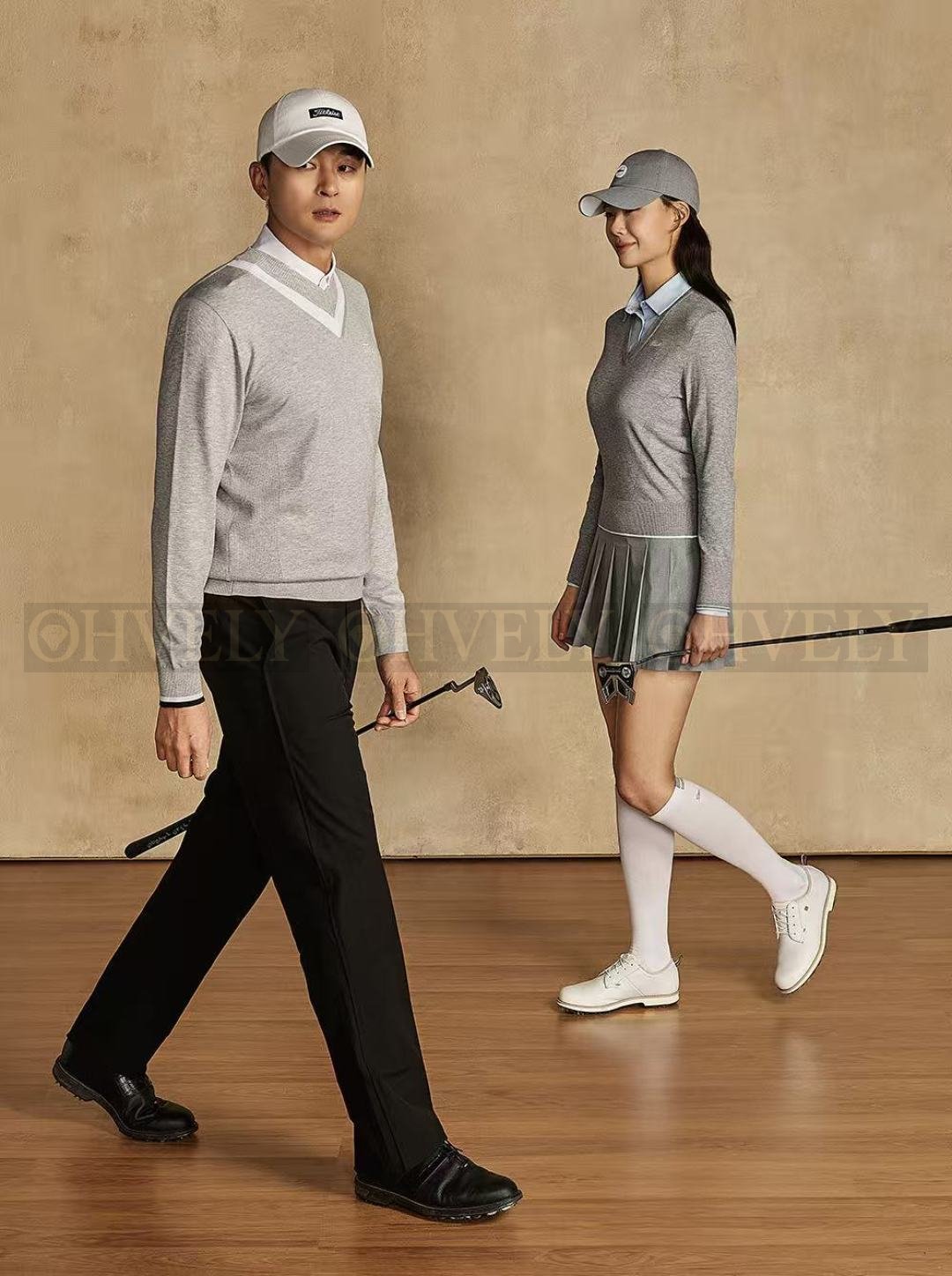 Titleist 타이틀리스트 남성 배색 브이넥 긴소매 골프 니트 티셔츠 (네이비/그레이) 상품 썸네일