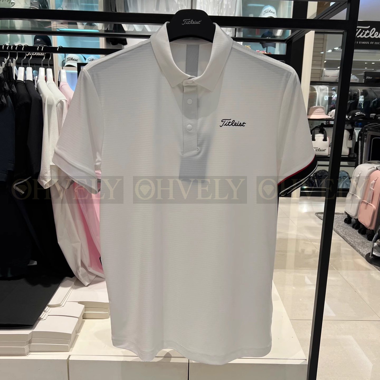 Titleist 타이틀리스트 남성 소매 라인 배색 카라 반소매 골프 티셔츠 (화이트/레드/블랙) 상품 썸네일