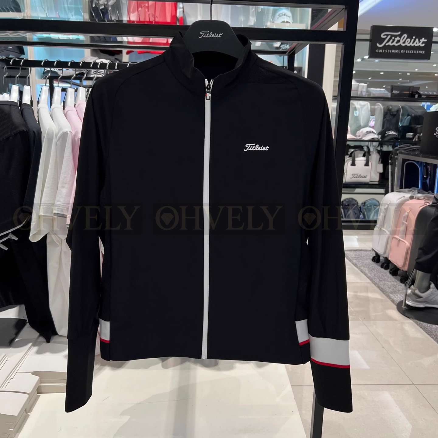 Titleist 타이틀리스트 여성 소매 라인 배색 하이넥 풀집업 바람막이 자켓 (화이트/블랙) 상품 썸네일
