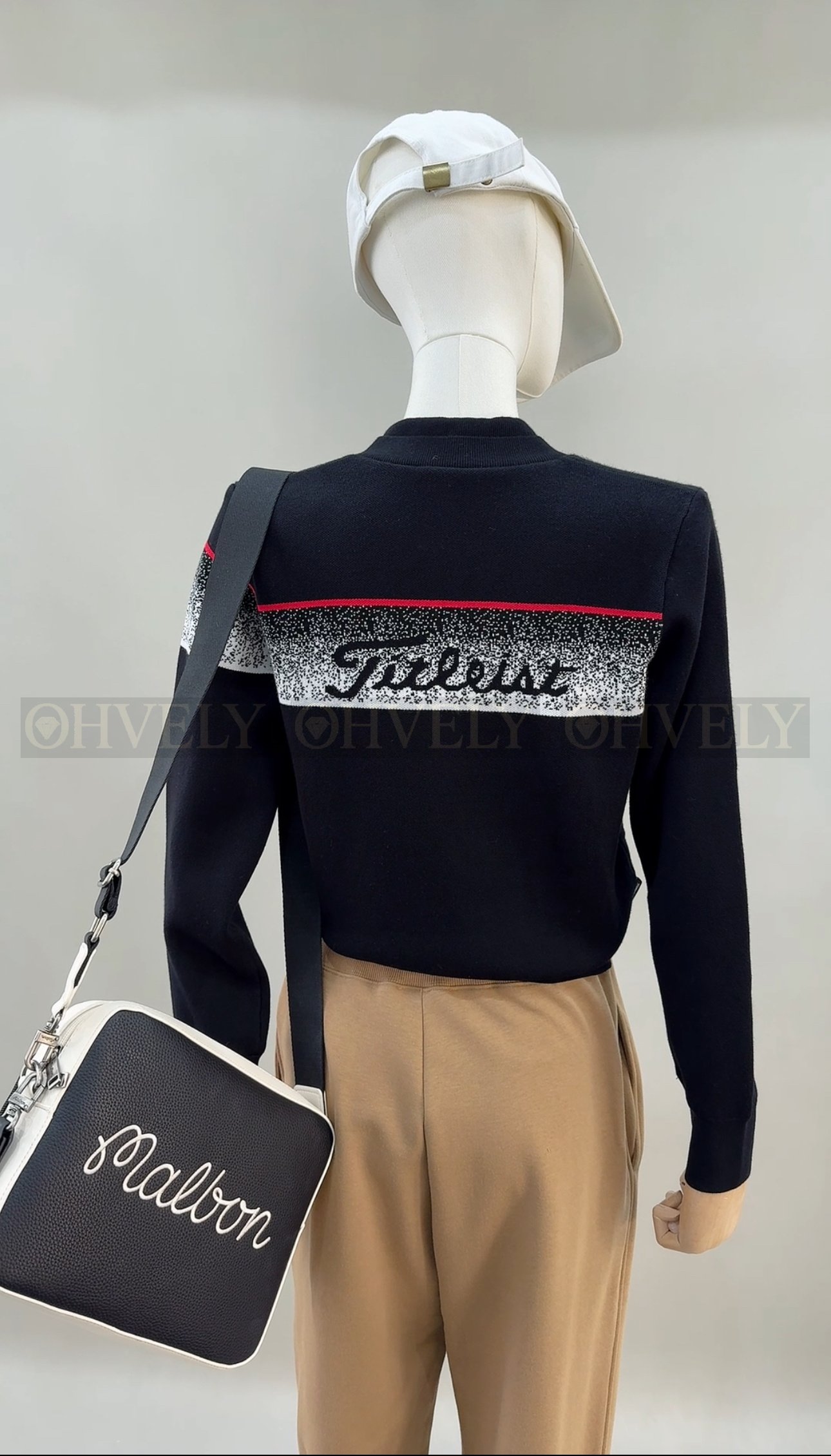 Titleist 타이틀리스트 여성 소매 그라데이션 라인 풀집업 골프 니트 가디건 자켓 (블랙/화이트) 상품 썸네일
