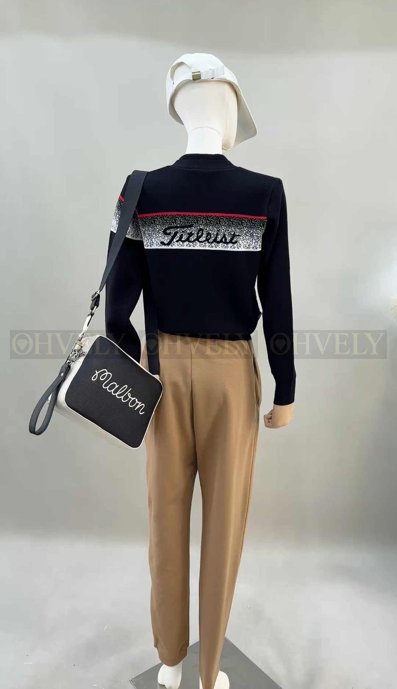 Titleist 타이틀리스트 여성 소매 그라데이션 라인 풀집업 골프 니트 가디건 자켓 (블랙/화이트) 상품 썸네일