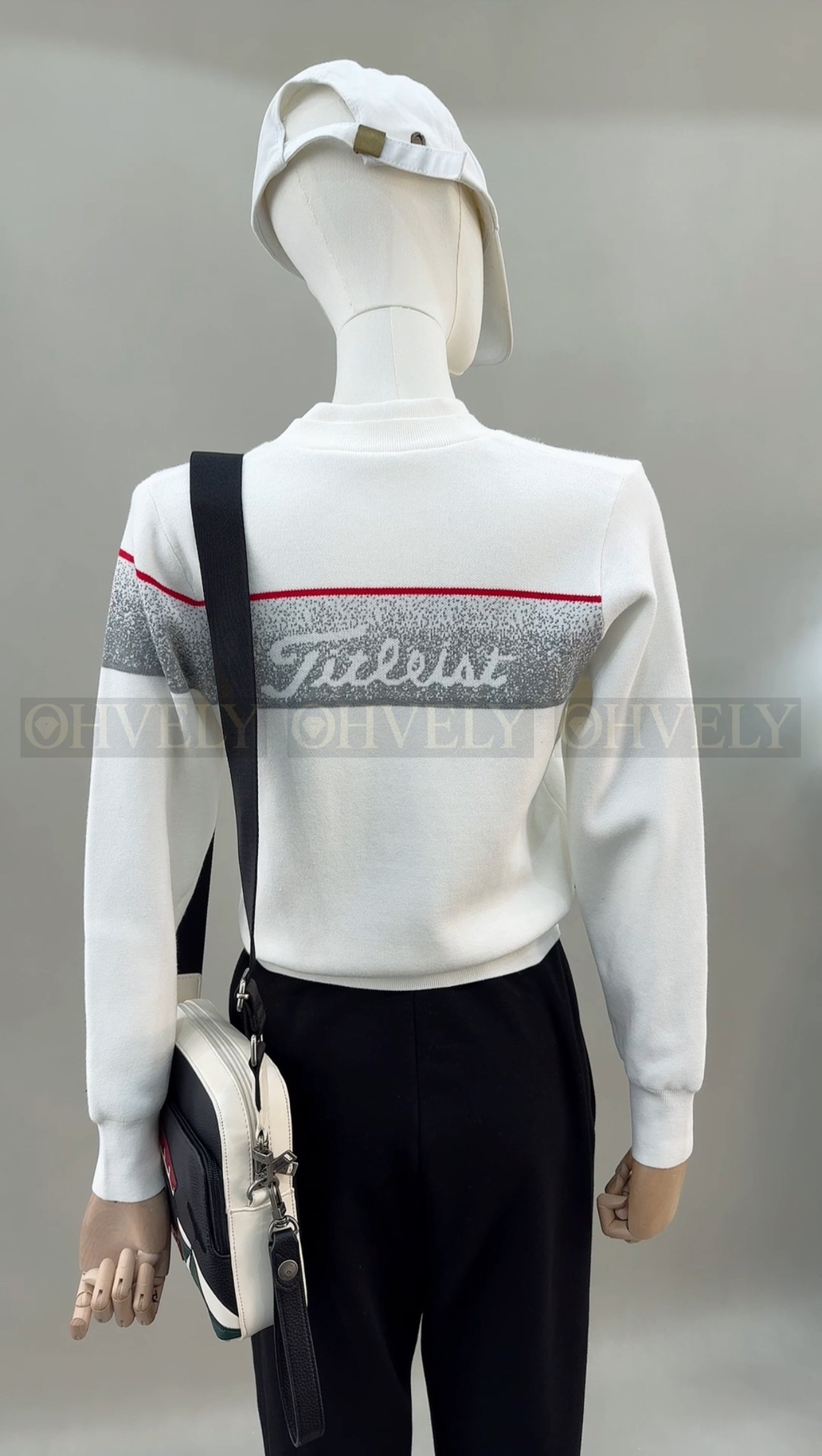 Titleist 타이틀리스트 여성 소매 그라데이션 라인 풀집업 골프 니트 가디건 자켓 (블랙/화이트) 상품 썸네일