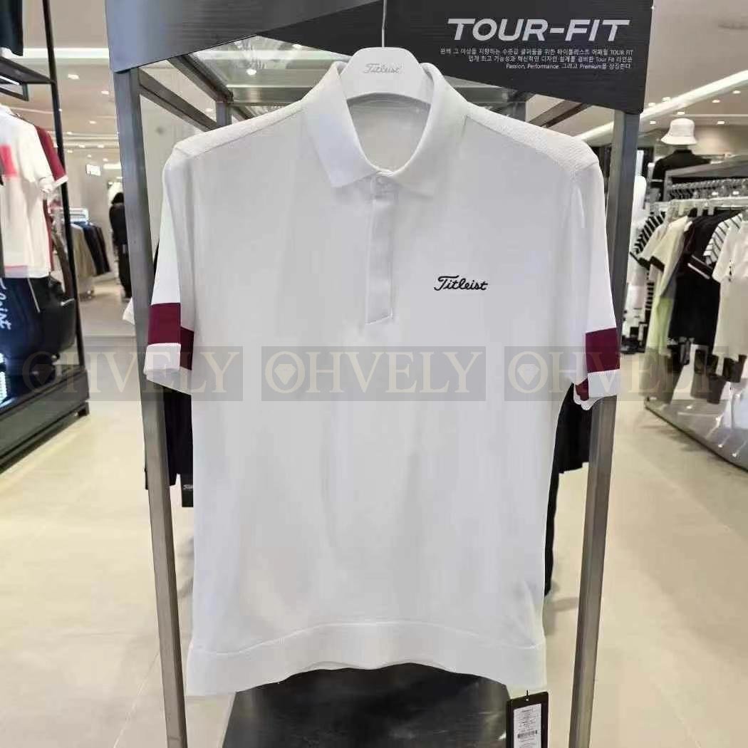 Titleist 타이틀리스트 남성 투어핏 소매 밴드 배색 카라 반소매 골프 티셔츠 (화이트/블랙) 상품 썸네일