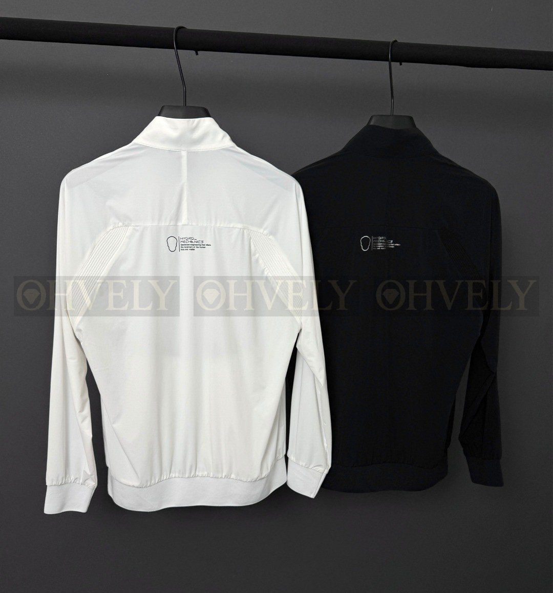 AMAZING CRE 어메이징크리 남성 세로 레터링 로고 하이넥 풀집업 바람막이 자켓 (화이트/블랙) 상품 썸네일