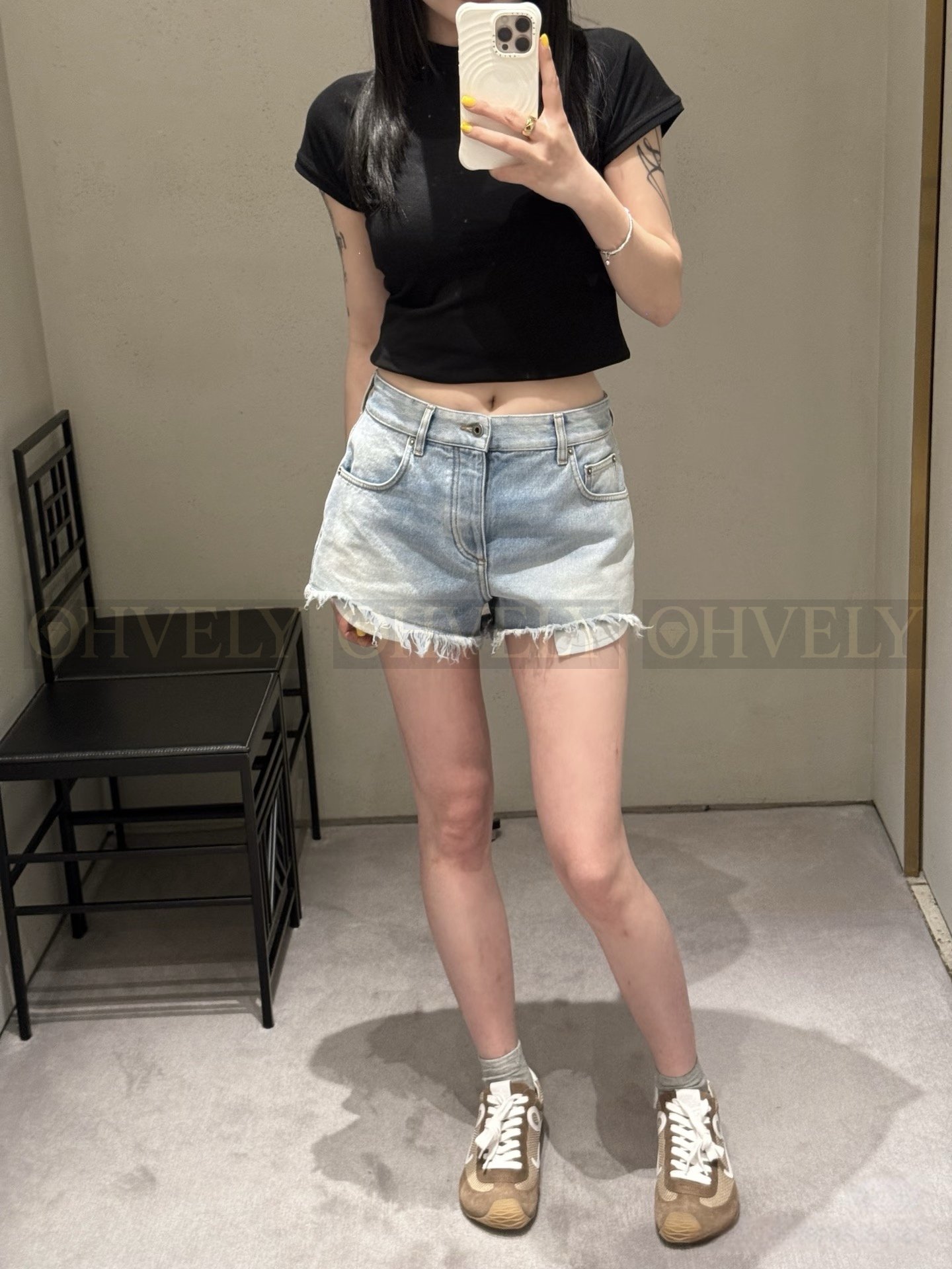 【 ZP버전 】로에베 백 포켓 자수 데님 쇼츠 블루 상품 썸네일