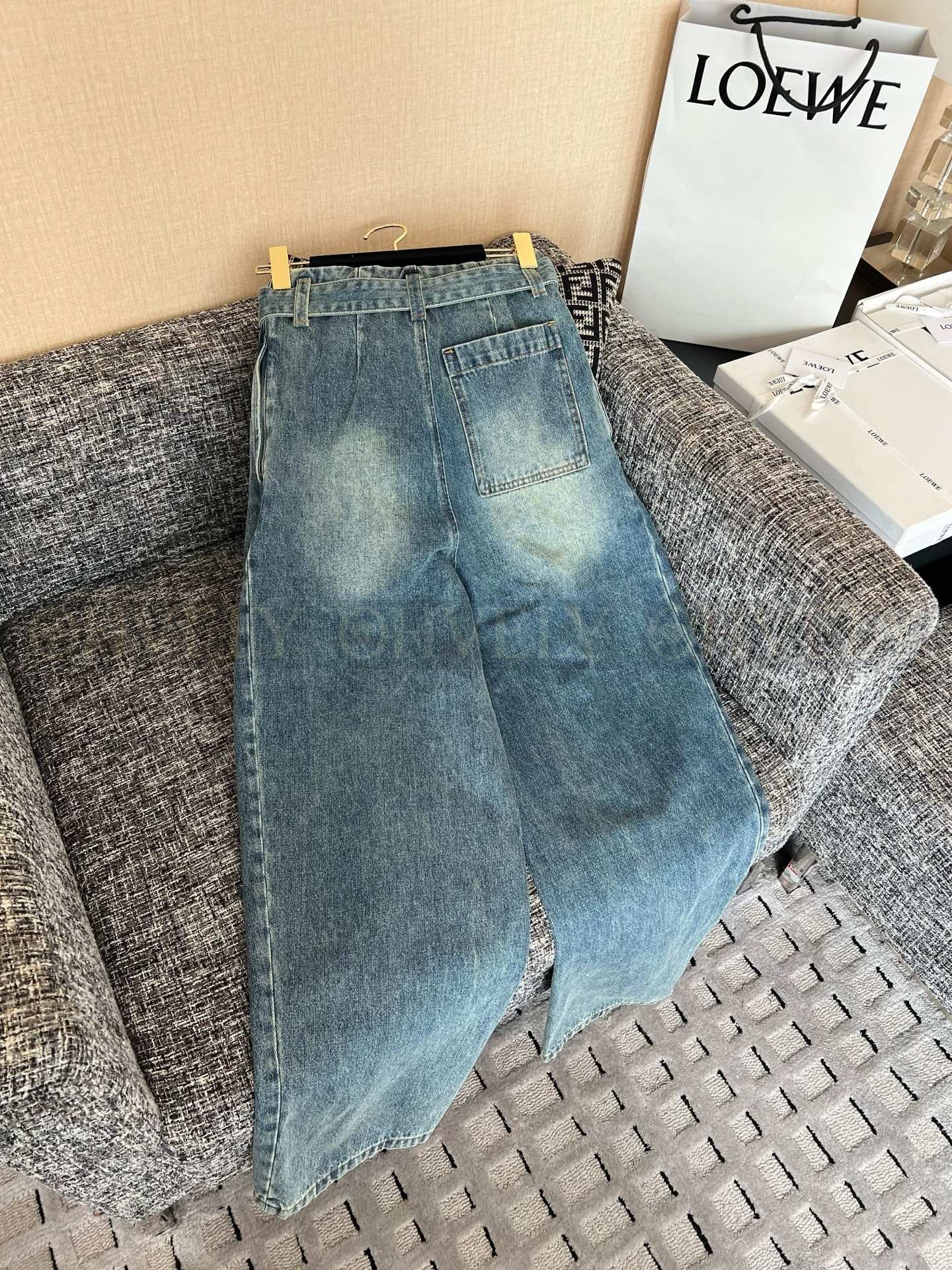 【 ZP버전 】로에베 플리츠 벨티드 배기 데님 팬츠 블루 상품 썸네일