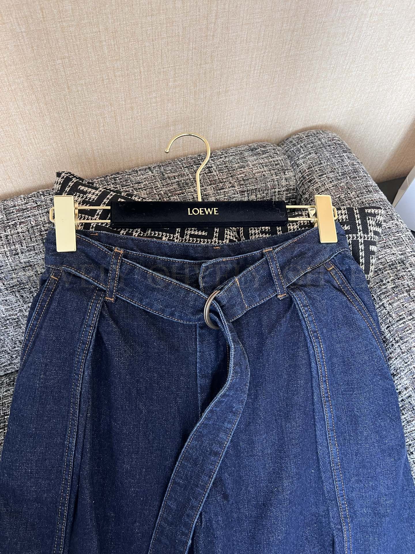 【 ZP버전 】로에베 벨티드 와이드 데님 팬츠 네이비 상품 썸네일