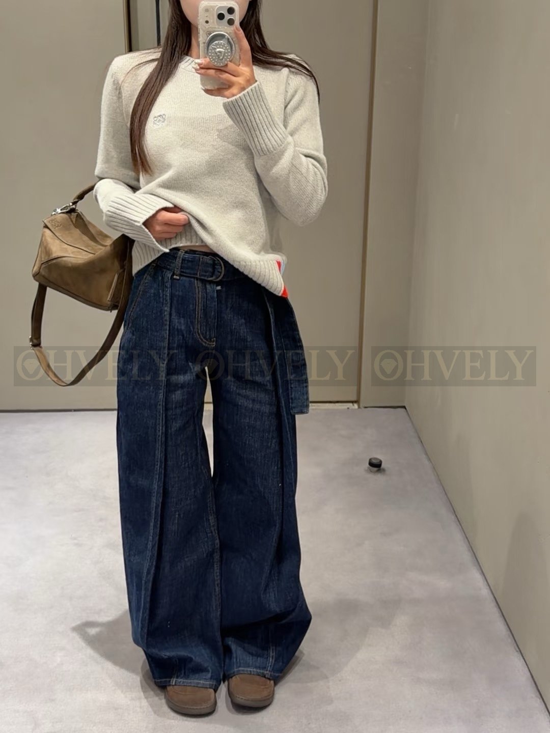 【 ZP버전 】로에베 벨티드 와이드 데님 팬츠 네이비 상품 썸네일