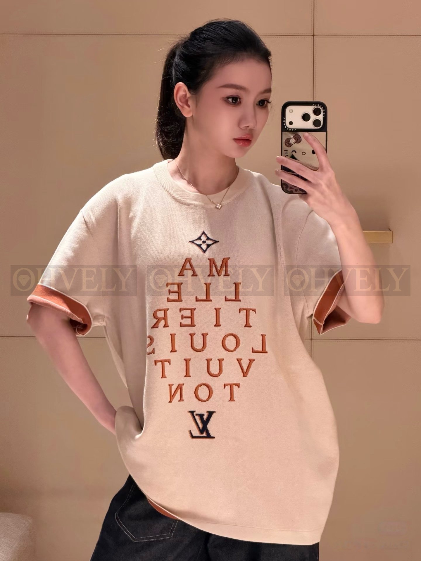 【 ZP버전 】L 자카드 레터링 니트 반팔 티셔츠 상품 썸네일