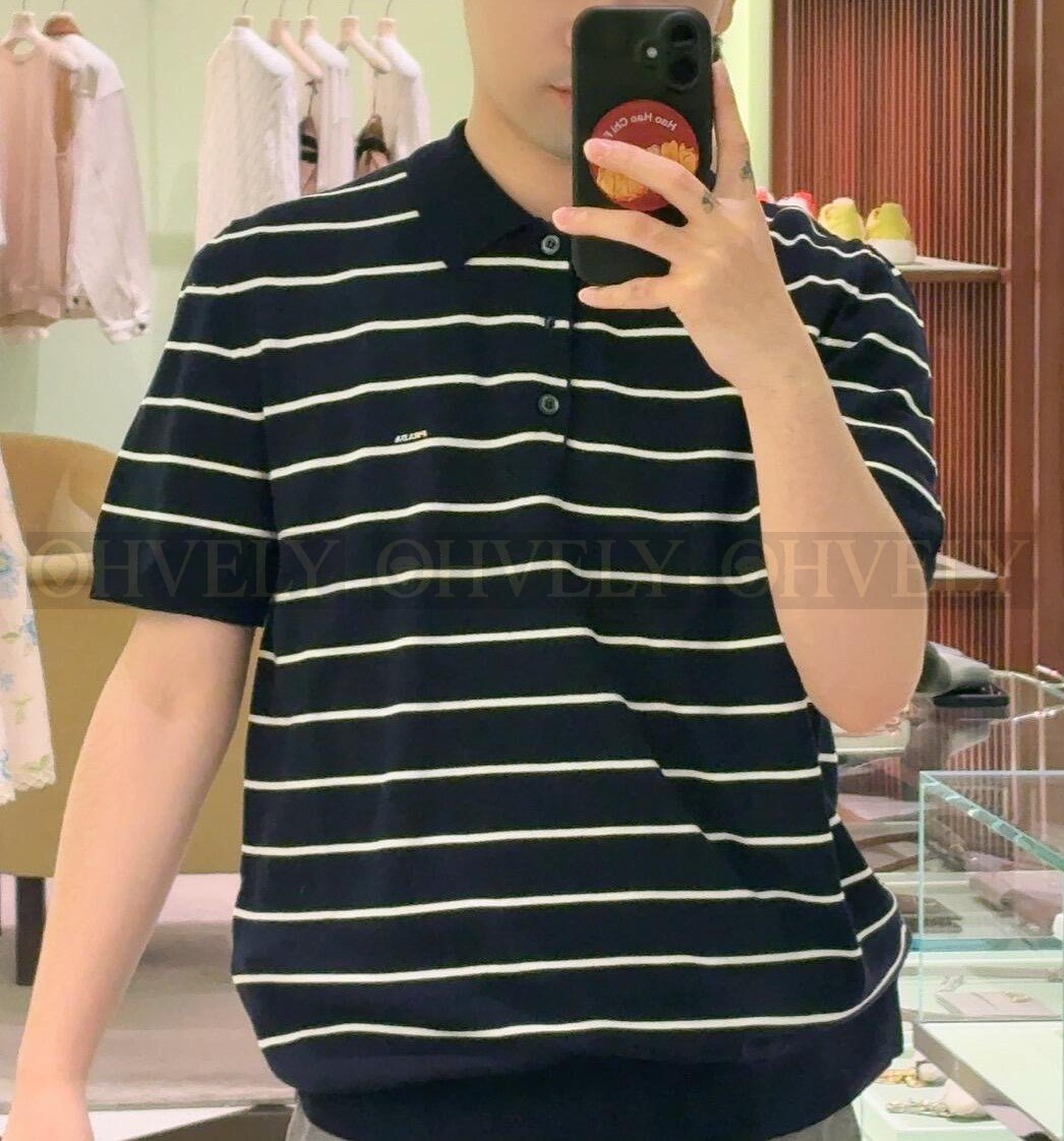 【 ZP버전 】P 자수 로고 스트라이프 반팔 니트 Polo셔츠