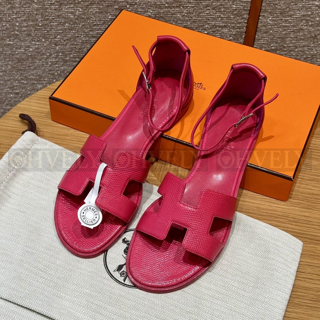 【 ZP버전 】H 산토리니 핑크 리자드 스킨 샌들