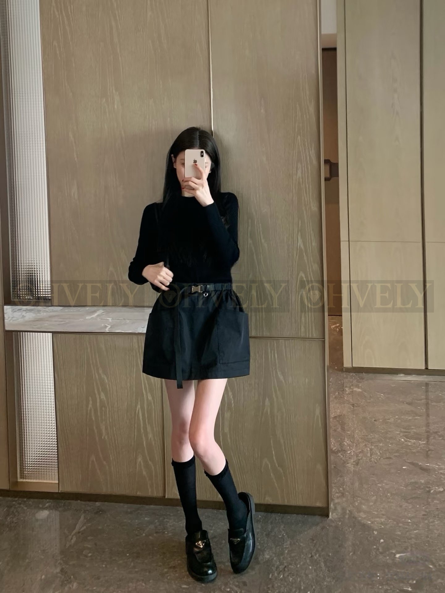 【 ZP버전 】P 블랙 투포켓 나일론 미니 스커트 상품 썸네일