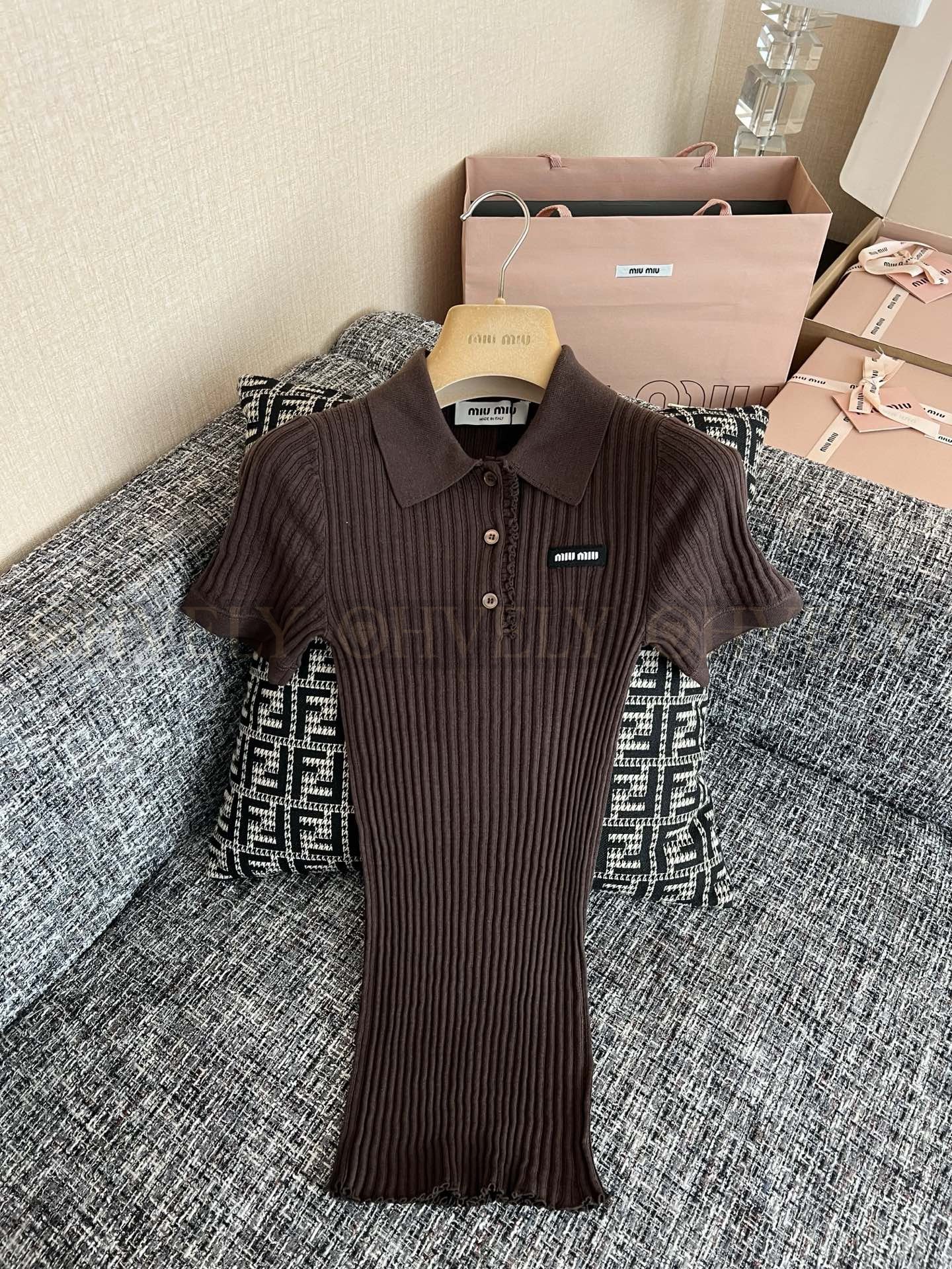 【 ZP버전 】M 브라운 가디건 니트 칼라 카라티 반팔 상품 썸네일