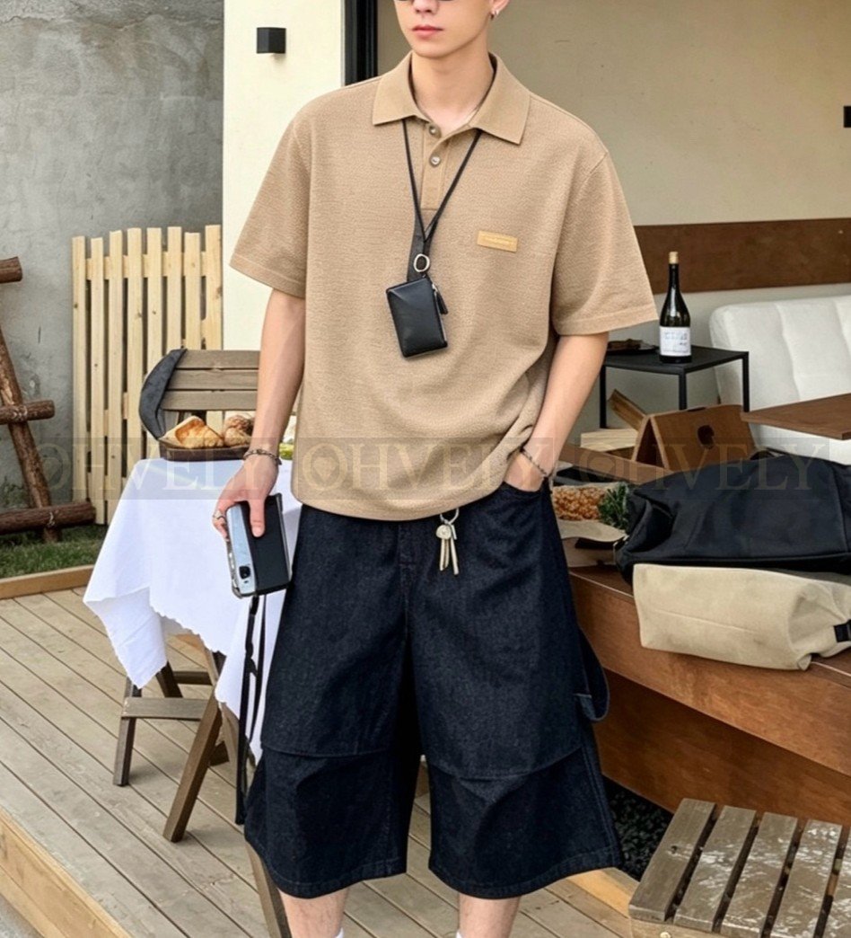 【 ZP버전 】LV 와펜 가죽 패치 레터링 니트 폴로 셔츠 상품 썸네일