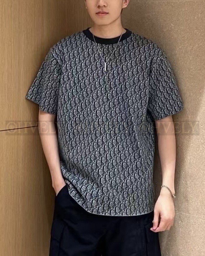 【 ZP버전 】D 블루 오블리크 전면 자카드 반팔 티셔츠