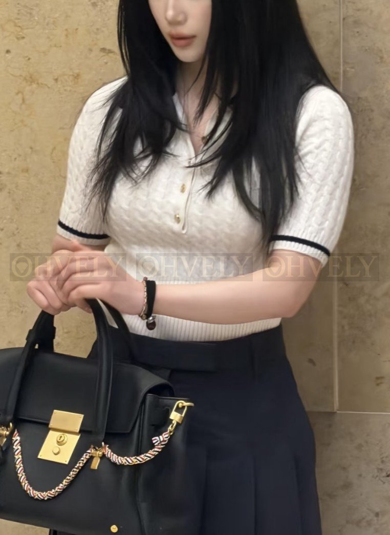 【 ZP버전 】TB 꽈배기 꼬임 칼라 반팔 캐시미어 니트