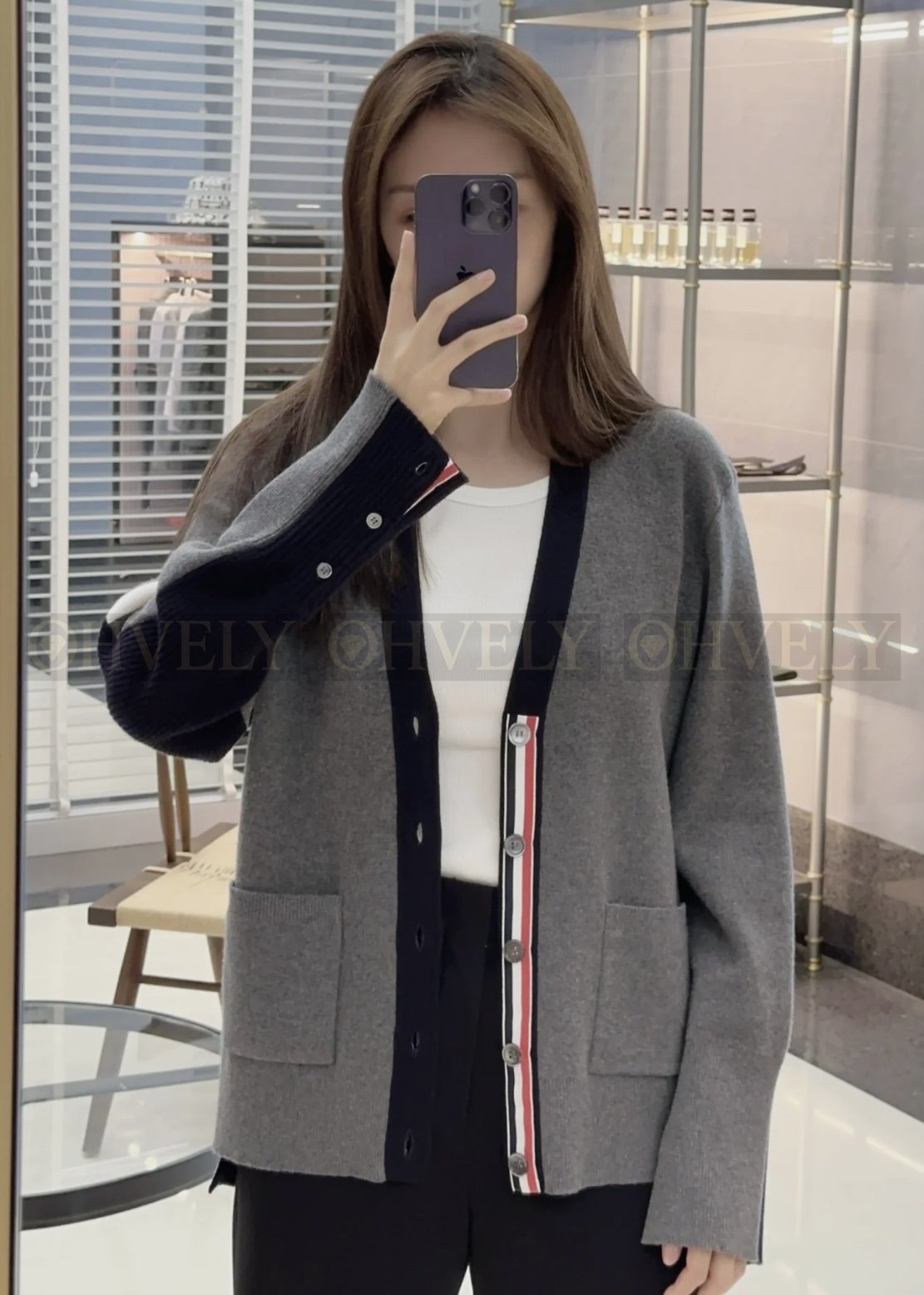 【 ZP버전 】TB 클래식 사선 사바 믹스 미디어 언밸런스 울 가디건 상품 썸네일