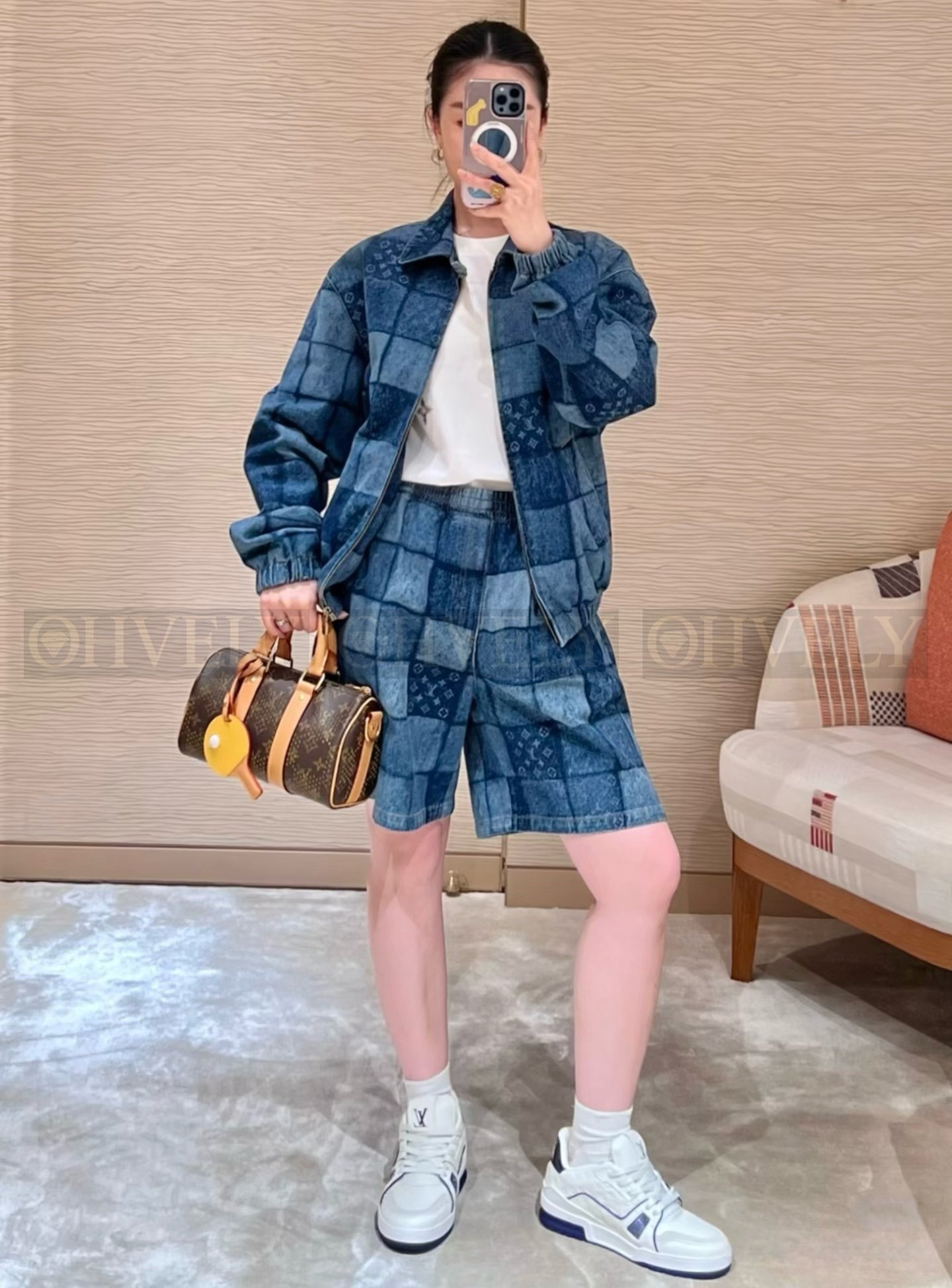 【 ZP버전 】LV 로고 패치워크 스트레치 데님 반바지 상품 썸네일
