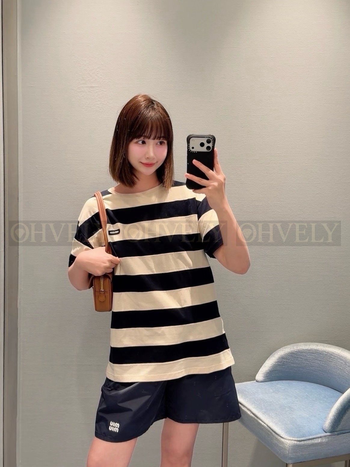 【 ZP버전 】MIU Lete 시리즈 와이드 스트라이프 반팔 상품 썸네일