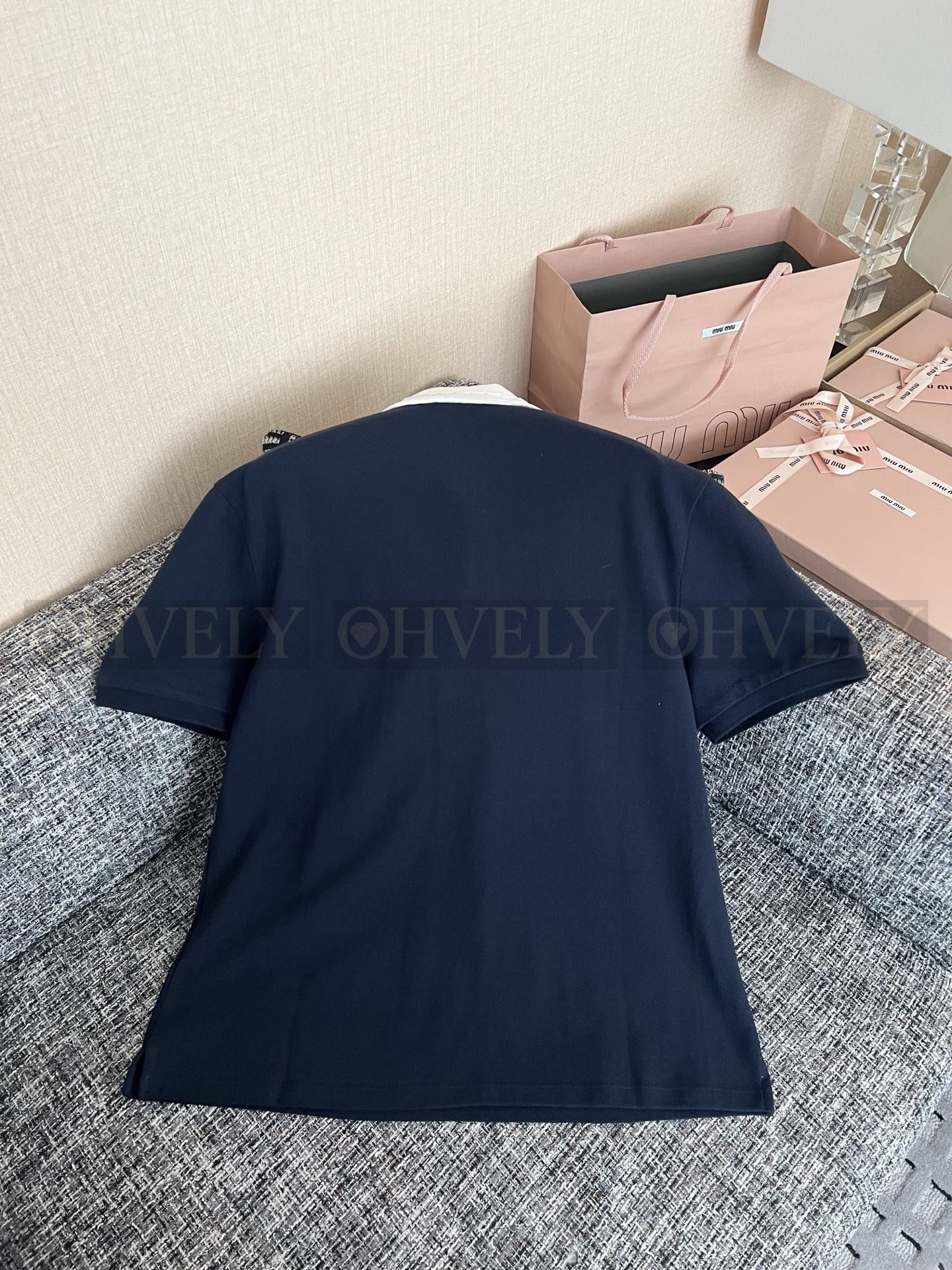 【 ZP버전 】MIU 네이비 칼라 폴로 반팔 티셔츠 상품 썸네일
