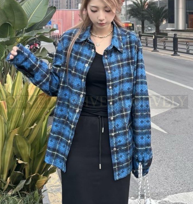 【 ZP버전 】크롬하츠 크로스 자카드 블루 셔츠