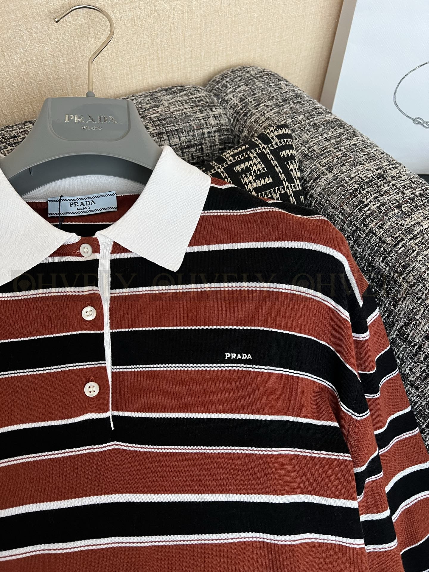 【 ZP버전 】PR 배색 스트라이프 니트 카라 긴팔 티셔츠 상품 썸네일