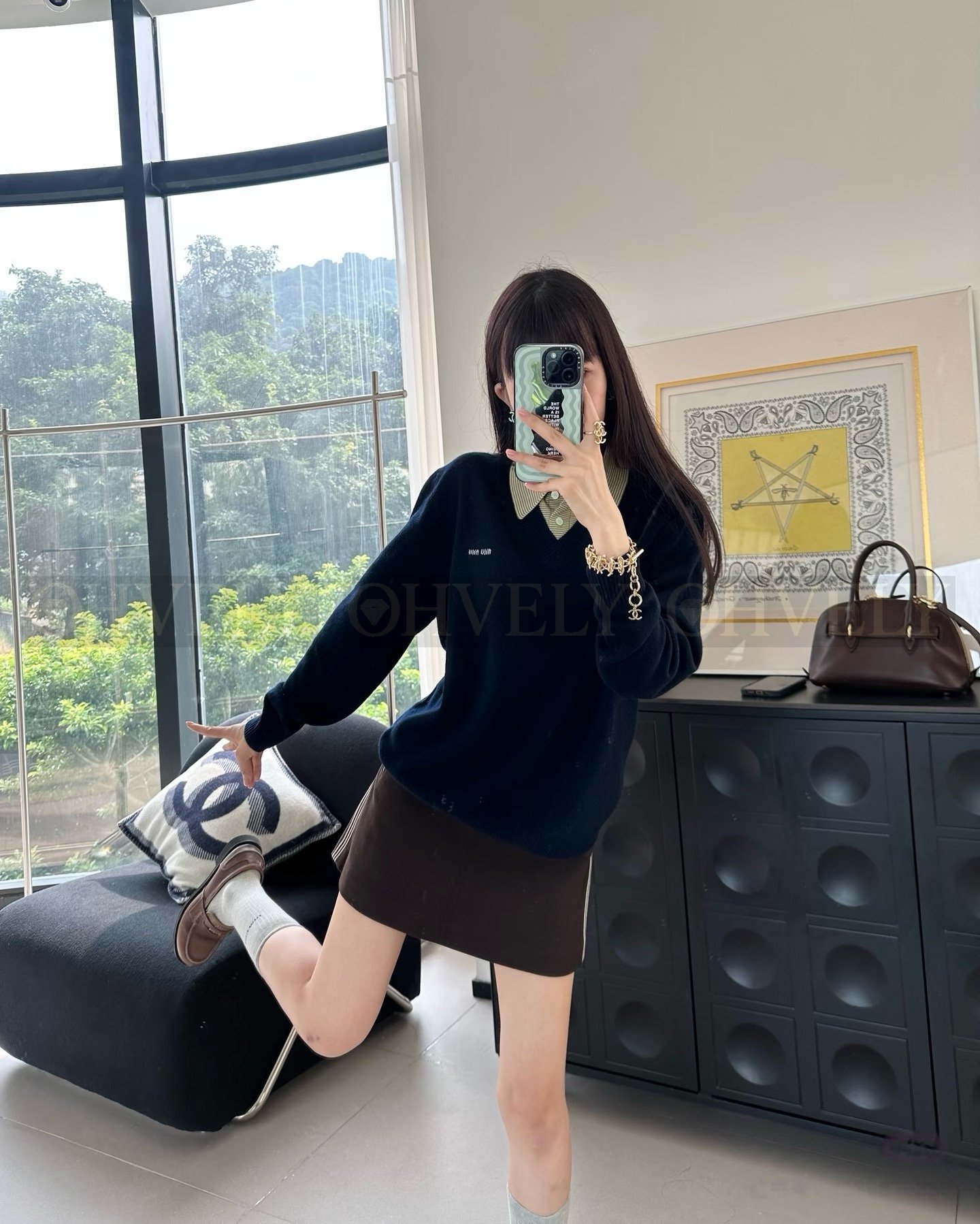 【 ZP버전 】MIU 레이어드 니트 카라 스웨터 상품 썸네일