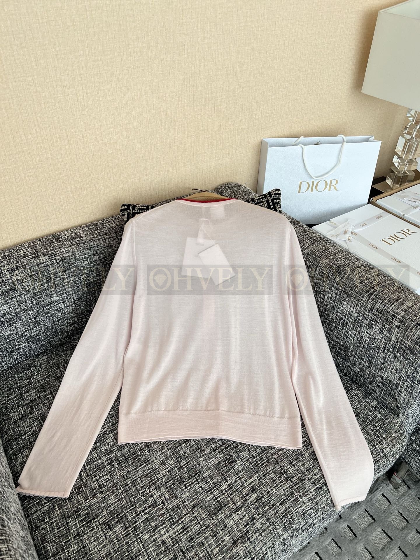 【 ZP버전 】 DI 칠석 리미티드 핑크 배색 니트 가디건 상품 썸네일