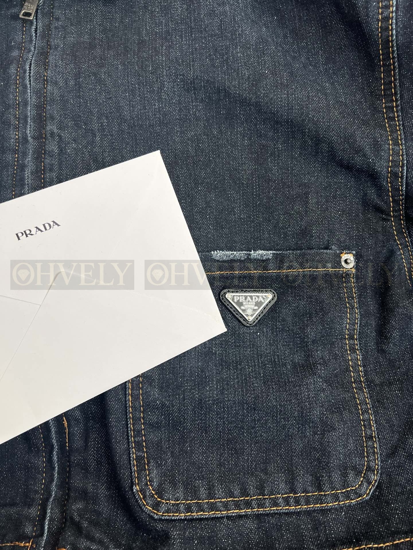 【 ZP버전 】PR 삼각 로고 카라 크롭 데님 자켓 상품 썸네일