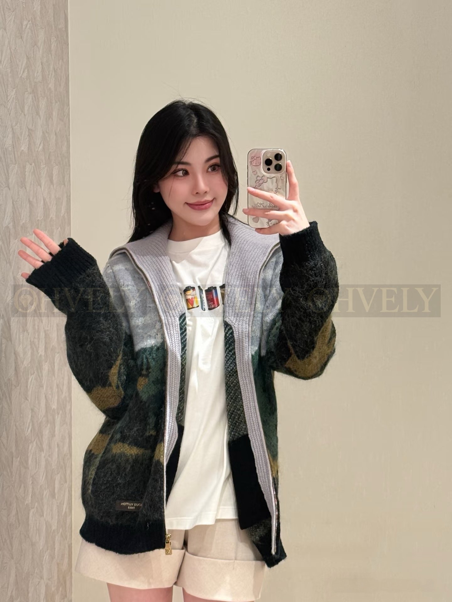 【 ZP버전 】L 오트밀 더블버튼 암각 자카드 니트 가디건 상품 썸네일
